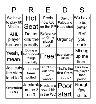 Nashville Winter Classic Bingo Card