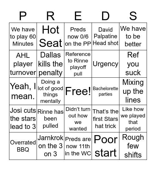 Nashville Winter Classic Bingo Card