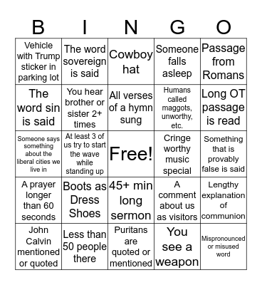 Churchy Bingo Card