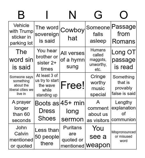 Churchy Bingo Card