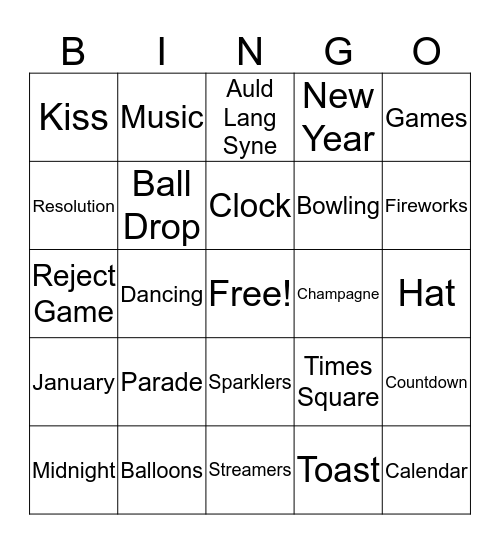 New Years Bingo 2020 Bingo Card