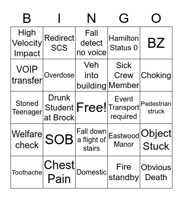 New Years Eve Dispatch Bingo Card