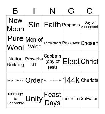 Raising the Chosen Bingo Card