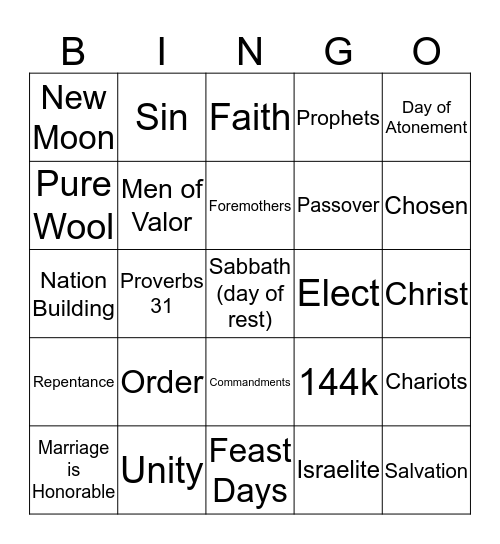 Raising the Chosen Bingo Card