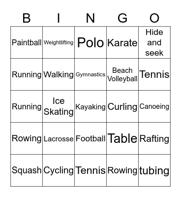 Sports Bingo Card