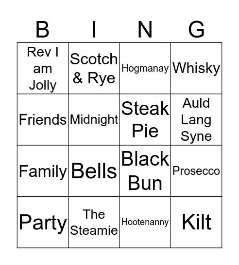 Hogmanay 2019 Bingo Card