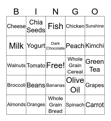 Healthy Food Bingo Card