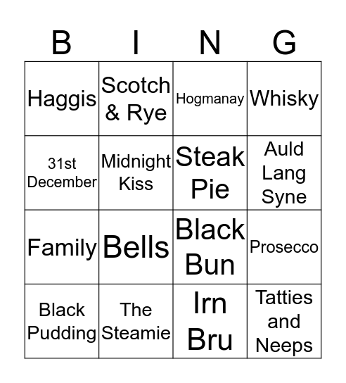 Hogmanay 2019 Bingo Card