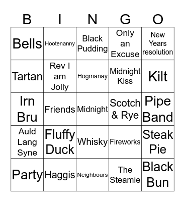 Hogmanay 2019 Bingo Card