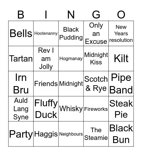 Hogmanay 2019 Bingo Card