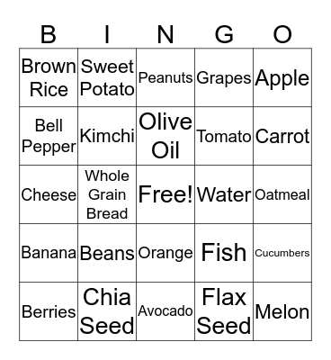 Healthy Food Bingo Card