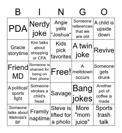 Family Bingo Card