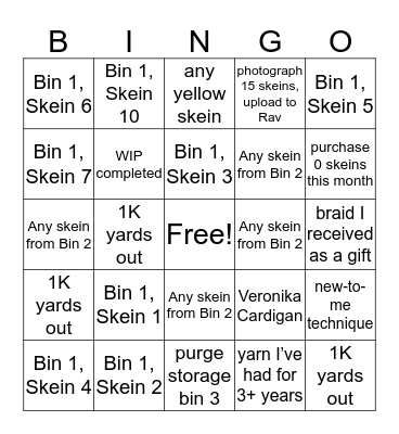 Craft the Bin(go) 2020 Sample Card Bingo Card
