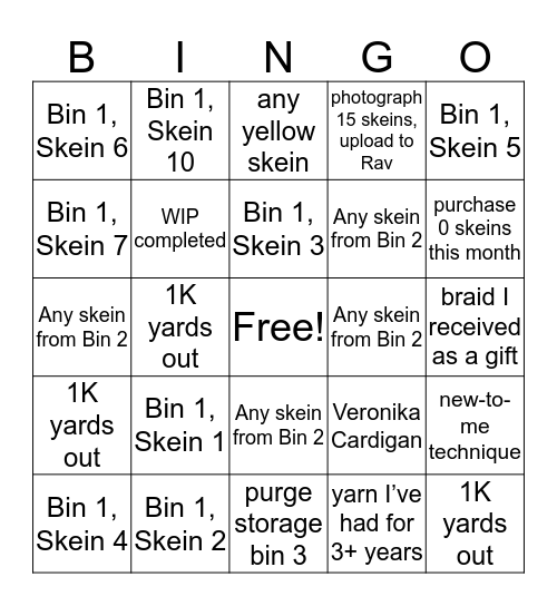 Craft the Bin(go) 2020 Sample Card Bingo Card