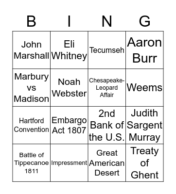 Era Of Good Feelings  Bingo Card