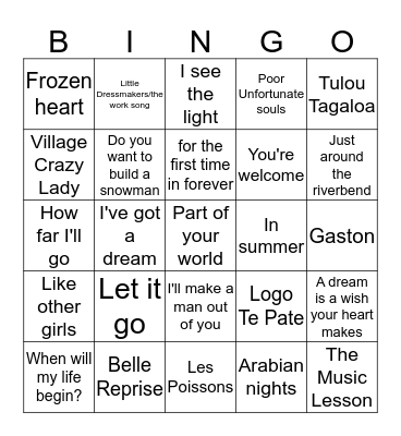 Datney Princess Bingo Card