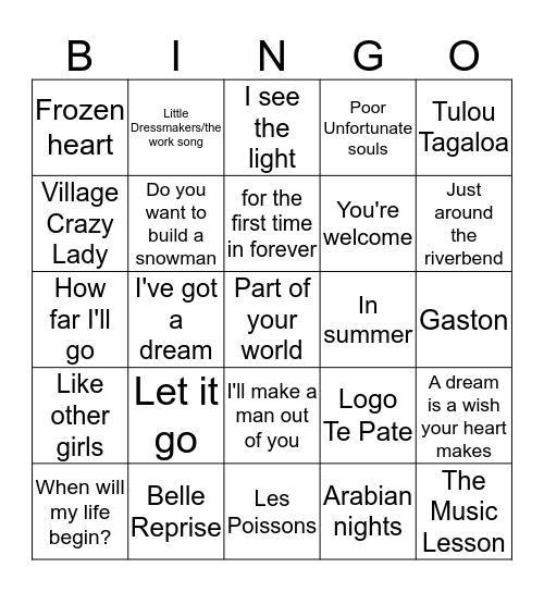 Datney Princess Bingo Card