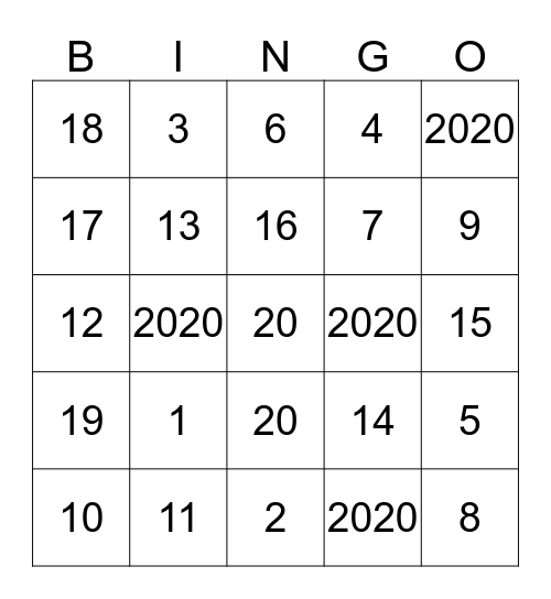 2019- 2020 Bingo Card