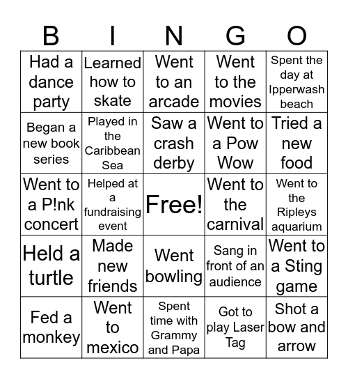 My 2019 Bingo Card