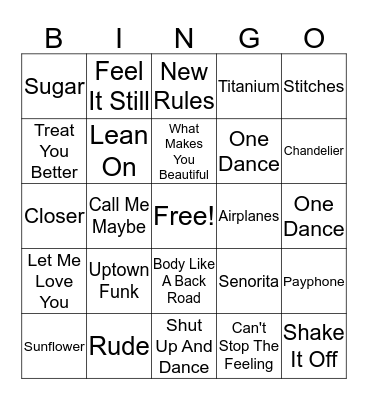 Throwback Songs Bingo Card