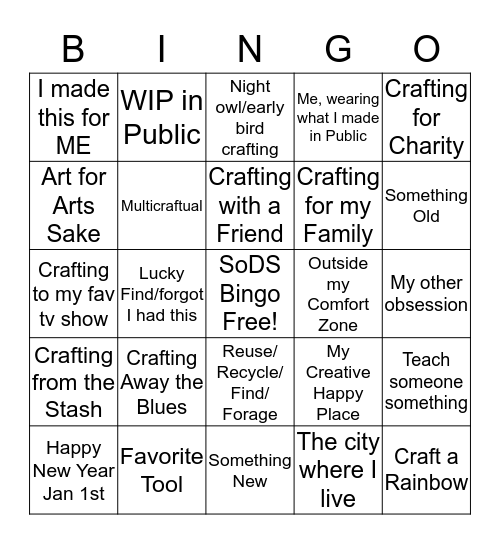 SoDS 2020 Bingo Card
