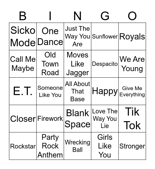Hits of the Decade! Bingo Card