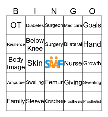 San Antonio Amputee Foundation Bingo! Bingo Card