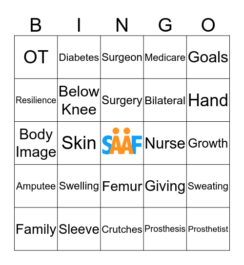 San Antonio Amputee Foundation Bingo! Bingo Card