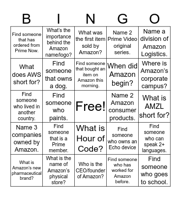 Welcome to Amazon! Bingo Card