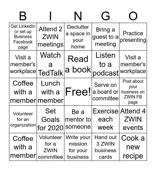 ZWINGO BINGO Card