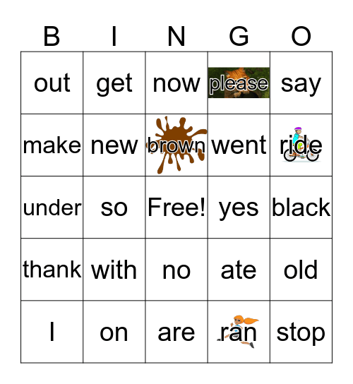 Sight Words Bingo Card