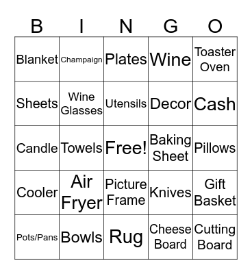 Wedding Shower Bingo Card