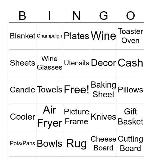 Wedding Shower Bingo Card