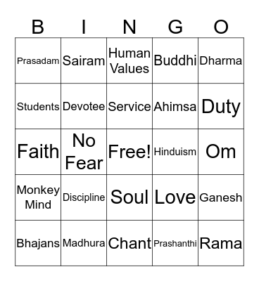Sai Bingo!!! Bingo Card