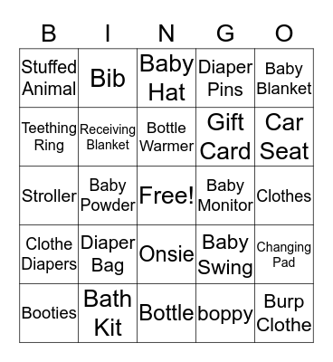 Calebs Babyshower Bingo Card