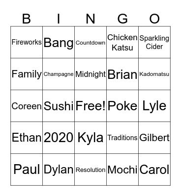 Let's Ring in the New Year!! Bingo Card