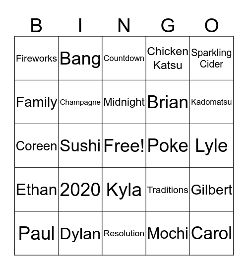 Let's Ring in the New Year!! Bingo Card