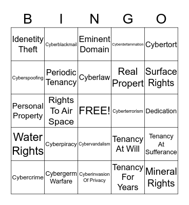 Cyber & Property Law  Bingo Card