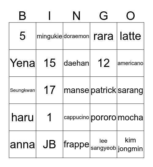 bingo bersama suatoon uhuy Bingo Card
