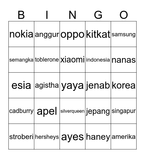 punya yaya byuti Bingo Card