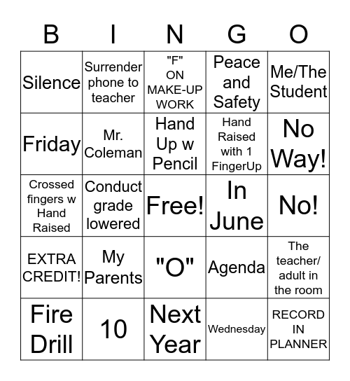 Procedures & Policies Bingo Card