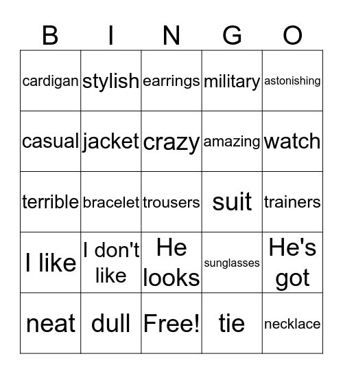 Lesson 3B Bingo Card