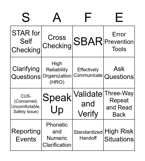 HRO Bingo Card