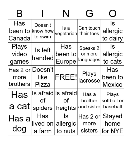 One Love Team Bingo Card