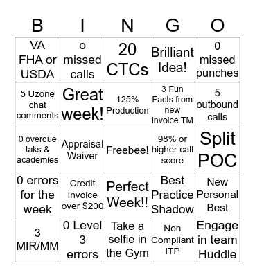 Invoice Bingo Card