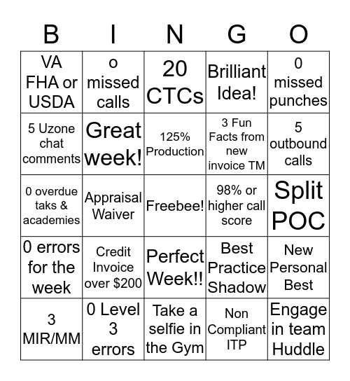 Invoice Bingo Card