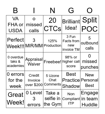 Invoice Bingo Card