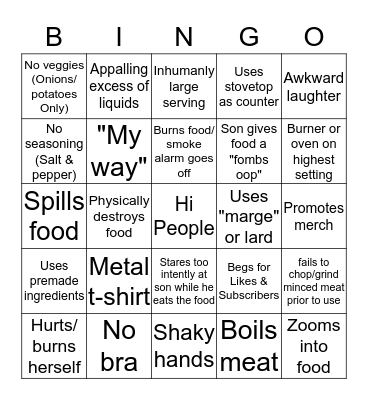 Kay's Cooking Bingo Card