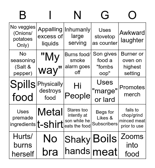 Kay's Cooking Bingo Card