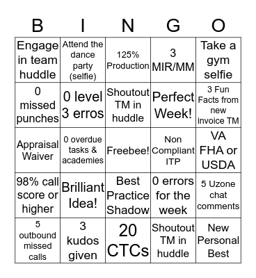 Invoice Bingo Card